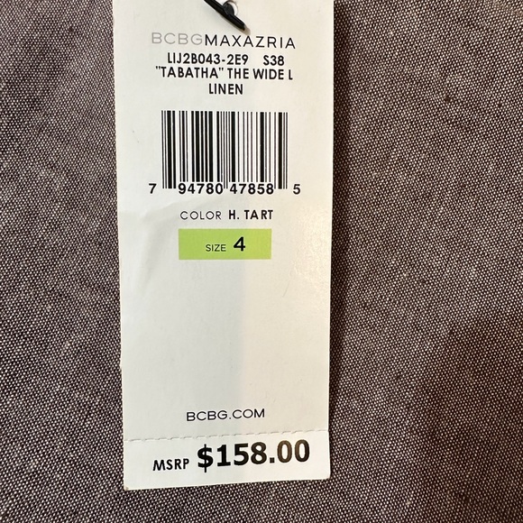 BCBGMAXAZRIA TABATHA Wide leg cuffed linen pants with belt Size 4 - Picture 10 of 13